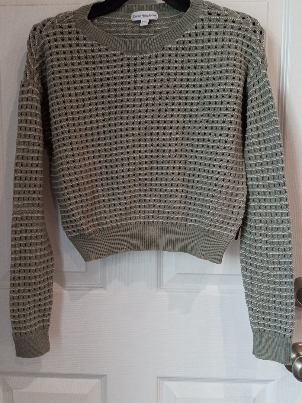 Calvin Klein Jeans Open-Knit Sage Green Crewneck Sweater